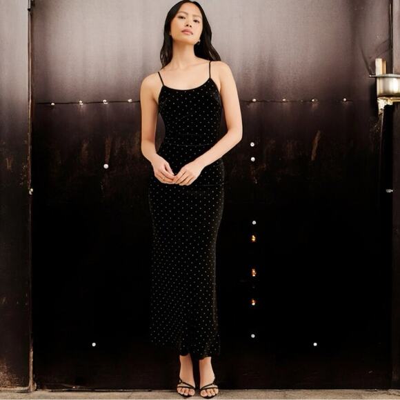 Anthropologie x If By Sea Black Velvet Rhinestone Slip Dress Size M Holiday Anthropologie x If By Sea Black Velvet Rhinestone Slip Dress Size M Holiday